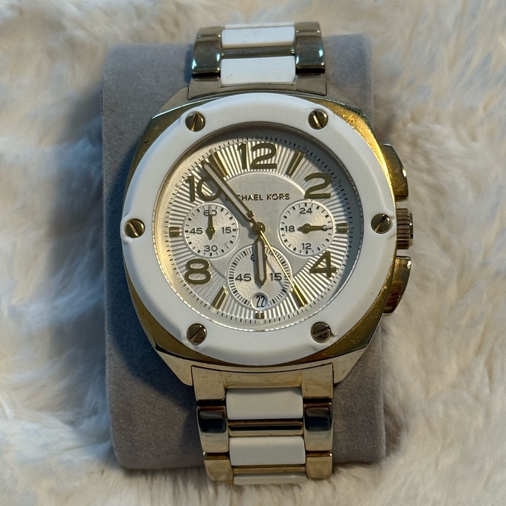 Michael Kors Two-Tone Gold and White Chronograph Watch
